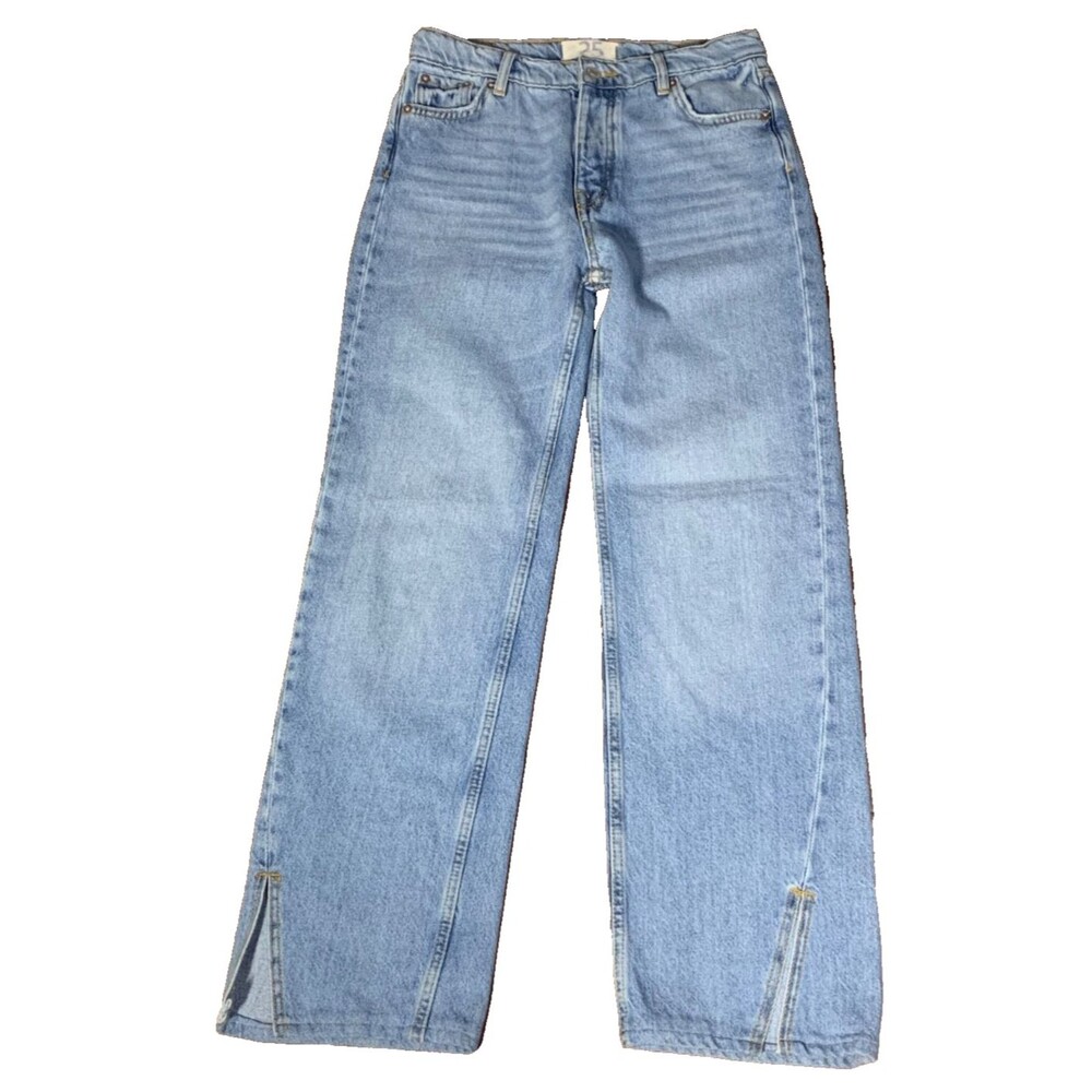 Free People We The Free Long Lines Curved Seam Slit Straight Jeans 25 Button Fly